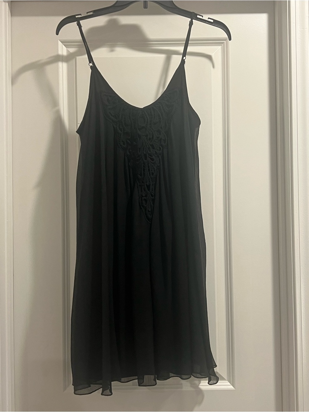 Express Black Spaghetti-Strap Slip Dress with Front Appliqué